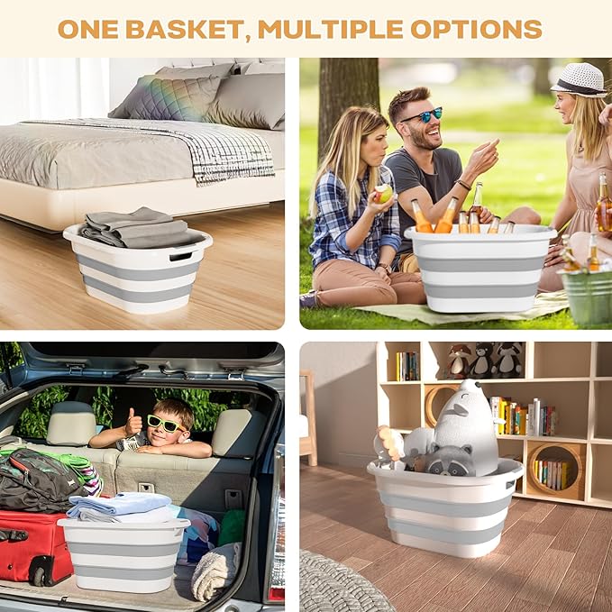 43L(11.5Gallon) Collapsible Laundry Baskets Plastic, Pop Up Laundry hamper/Storage Container, Foldable Laundry Basket with Large Capacity,Sturdy,Space Saver (Grey, 2 Packs)