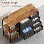 6 Drawer File Cabinet with Charging Station Rolling Printer Stand with Open Storage Shelf Fabric Lateral Filing Cabinet for Home Office,Rustic Brown