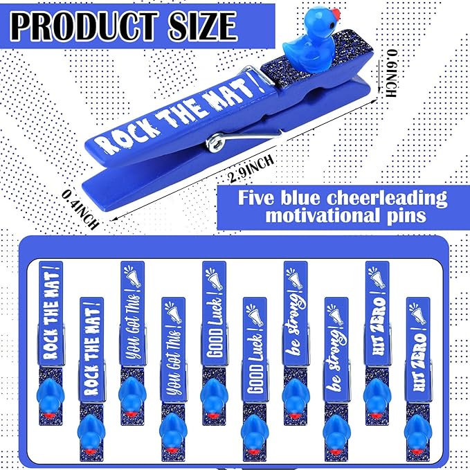 Kigeli 30 Pcs Spirit Clips Cheer Pins Cheerleader Gifts Clothes Pins for Backpacks Competition Glittered for Team Cheer Gifts Stuff Supplies Party Favors Accessories Bulk(Blue,Duck)