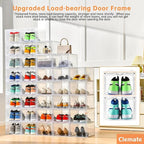 Clemate Upgraded X-Large Shoe Organizer,Shoe Storage Organizer,12 Pack,Shoe Box Clear Plastic Stackable,Drop Front Shoe Box with Clear Door, Shoe Containers For Sneaker Display,Fit up to US Size13