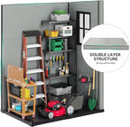 DWVO 5x3FT Outdoor Storage Shed with Fence-Style and Side Windows, Floor & Lockable Doors, Plastic Storage Shed, Storage Shed for Backyard and Garden, Blue-Gray