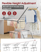 Clothes Drying Rack, Foldable 2-Level Laundry Drying Rack with Height-Adjustable Wings, for Clothing & Bedding, Free-Standing Space-Saving Rack, Indoor & Outdoor, 55.5" L × 22.8" W, Gray