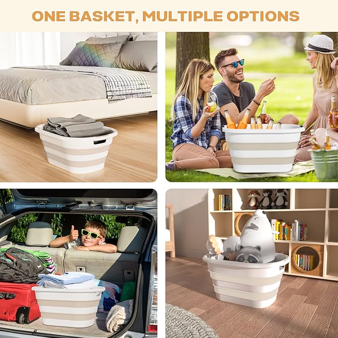 43L(11.5Gallon) Collapsible Laundry Baskets plastic, Pop Up Laundry hamper/Storage Container, Foldable Laundry Basket with Large Capacity,Sturdy,Space Saver (Beige, 2 Packs)