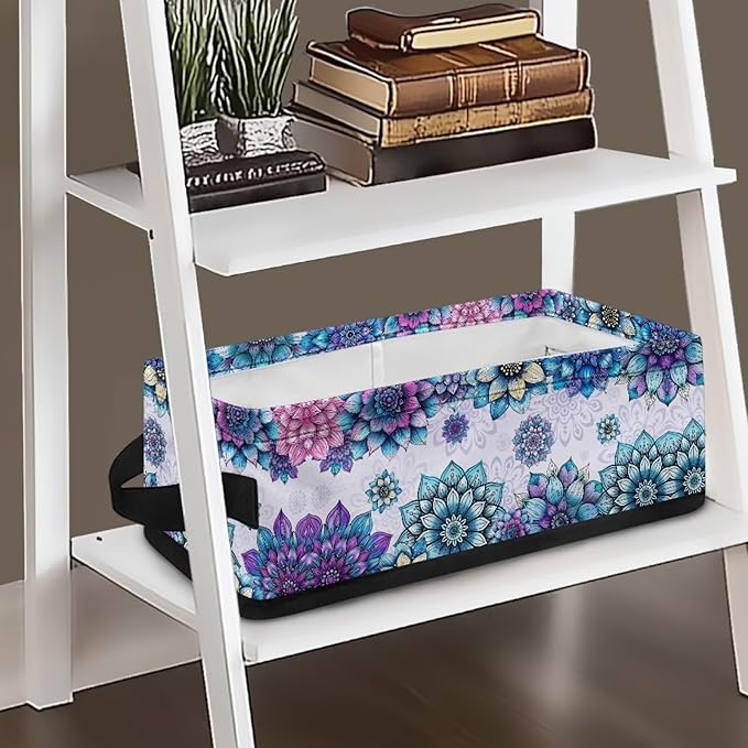 Storage Baskets for Organizing Toilet Paper Storage Bin Fabric Organizers Utility Basket Shelve Baskets for Home Bathroom Closet Organization, Blue Violet Boho Flower