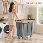 Large Laundry Hamper with Wheels, 360L Rolling Big Laundry Basket for Clothes Storage, Heavy Duty Extra Large Rolling Laundry Cart with Handle, Steel Frame, Waterproof Liner,95.1 Gallons,Grey