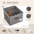 Criusia Shoe Organizer for Closet, 2 Pack Shoe Organizer with Transparent Cover and Sturdy Handles, Closet Shoe Storage for Sneakers Sandals Slippers, Fit 12-16 Pairs, Gray