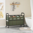 Tajsoon 4 Bag Laundry Sorter Cart, 4 Section Laundry Hamper Sorter with Heavy Duty Lockable Rolling Wheels, Laundry Separator Hamper with Removable Bags for Dirty Clothes Storage, Green