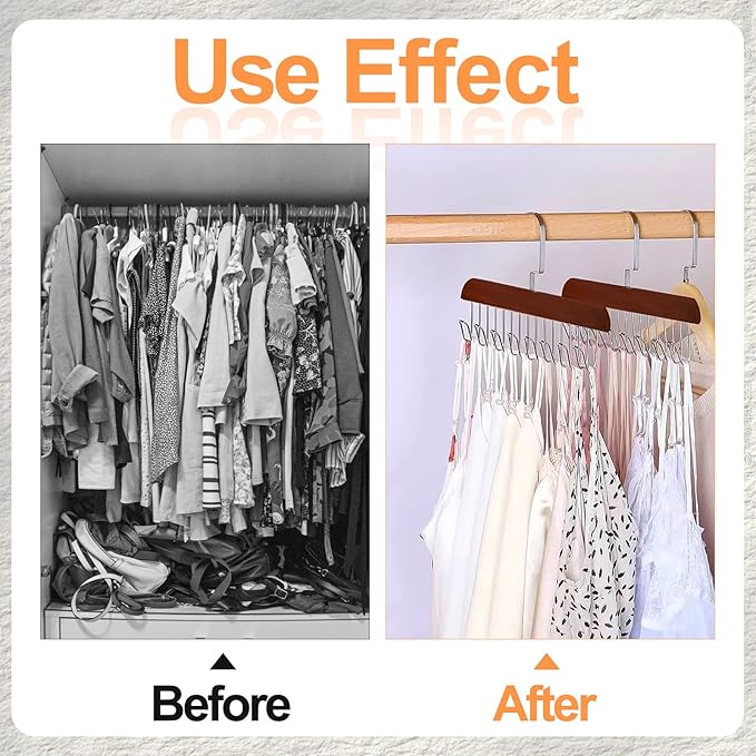 4Pcs Anti Slip Multi Hook Coat Racks,Bra Hangers for Closet Organizer with 8 Hooks 360 °Swivel Belt Hanger for Closet for Belt, Tie, Tank Top, Bra, Scarf (Brown)
