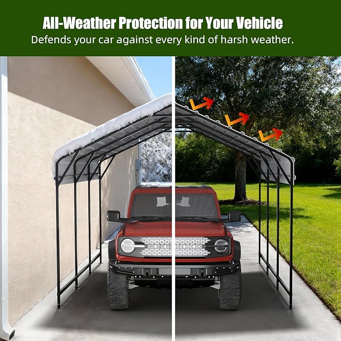 Metal Carport Heavy Duty 10x15ft Outdoor Galvanized Steel Car Port, Vehicle Canopy Garage Shade, Multi-Use Shelter for Car, Boat, Tractors & Outdoor Storage