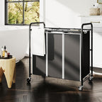 ROMOON Laundry Sorter Hamper 3 Section, Divided Laundry Basket Organizer with Heavy Duty Lockable Wheels and Removable Bags, Rolling Clothes Hamper for Apartment, Dorm & Family (130L Modern Black)