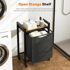 NEWBULIG Laundry Hamper with Removable Pull-Out Bag, Freestanding Clothes Basket Organizer with Wheels for Bathroom & Bedroom, 1 x 18.3 Gallon (69L) - Rustic Brown & Black