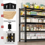 6 Packs 48" W x 24" D x 72" H Adjustable Garage Storage Shelves - 5-Shelf Heavy Duty Shelving Unit, Metal Utility Storage Organizer Racks for Warehouse Pantry Closet Kitchen, Black