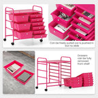 Giantex 9 Drawers Rolling Cart, Classroom Organizers, Storage Cart with Wheels, for Teacher Office Home School Supplies Tool Craft Art Paper, Hot Pink