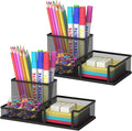 SUPEASY Pen Holder Desk Organizer, 2Pack Office Supplies Pencil Holder with 3 Compartments, Desk Accessories and Workspace Organizers for Home School, Black