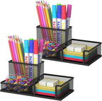 SUPEASY Pen Holder Desk Organizer, 2Pack Office Supplies Pencil Holder with 3 Compartments, Desk Accessories and Workspace Organizers for Home School, Black