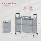 Tajsoon 3 Bag Laundry Sorter Cart, Laundry Hamper Sorter Basket with Heavy Duty Lockable Rolling Wheels for Clothes Storage, Grey & White