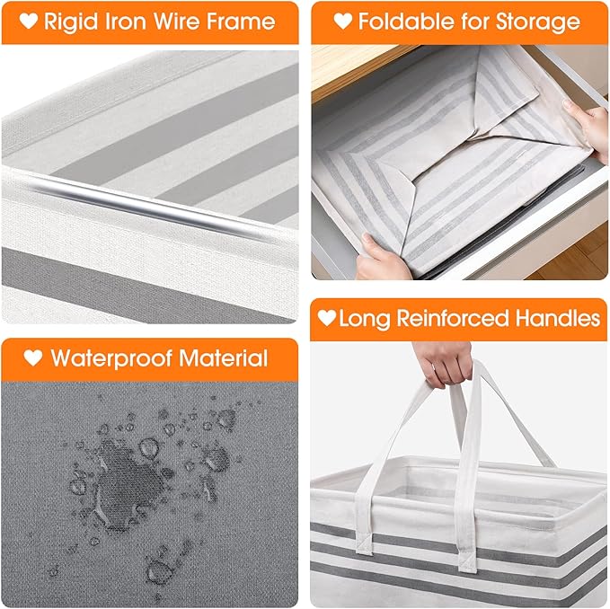 3 Pack Large Laundry Baskets, Laundry Hampers, Freestanding Waterproof Collapsible Clothes Bag with Extended & Reinforced Handles - Clothes Basket for Dorm, Bathroom, Home (75L)