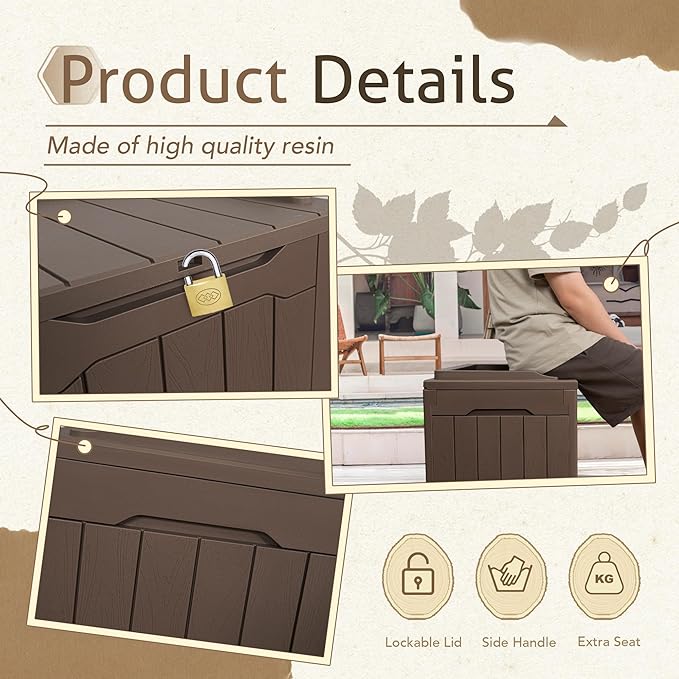 Flamaker 2 Pack Deck Box 31 Gallon Waterproof Resin Storage Box with Lid Indoor Outdoor Delivery Box Storage Bin for Patio Cushions (Deep Brown)