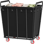 Hoctieon Large Laundry Cart with Wheels, 400L Heavy Duty Laundry Basket Organizer, Rolling Hamper Sorter for Clothes Storage, Industrial Dirty Clothes Hamper for Home & Hotel, Black