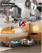 Under Bed Storage With Wheels, 4 Pack Foldable Pattern Carved Metal Under Bed Storage Containers, 60L Rolling Underbed Storage, Easy Assembly Under The Bed Storage for Shoes, Clothes, Blankets...
