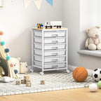 Rolling Cart with Drawers,Utility Cart with 6 Drawers,Rolling Storage Cart with Drawers and Wooden Tabletop & Lockable Wheel,White