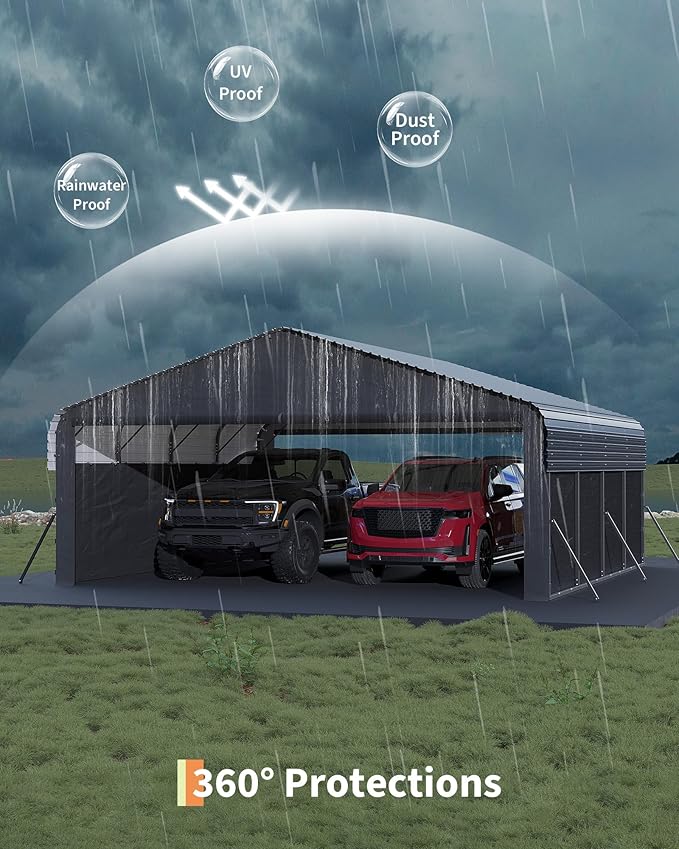 Garvee 20'X20'X10' Metal Car Port for 2 Cars, Enclosed Carports with 220 g Tarp, All-Weather Use Metal Carport, for Full-Size Pickup Trucks, Bass Boats, and Tractors