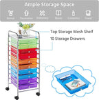 Yaheetech 10 Drawer Cart Rolling Plastic Storage Cart and Organizer Multipurpose Mobile Rolling Utility Storage Organizer for Home Office School and Workshop, Multicolor