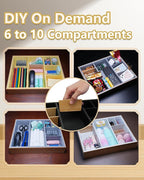 Office Drawer Organizer, Bamboo Desk Drawer Organizer with 4 Removable Dividers, Desk Organizers and Accessories with 10 Adjustable Compartments for Office Home (Gray)