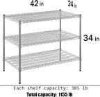 24" Deep x 42" Wide x 34" Height Wire Shelving Kit | 3-Tier | NSF Commercial Storage Rack Unit