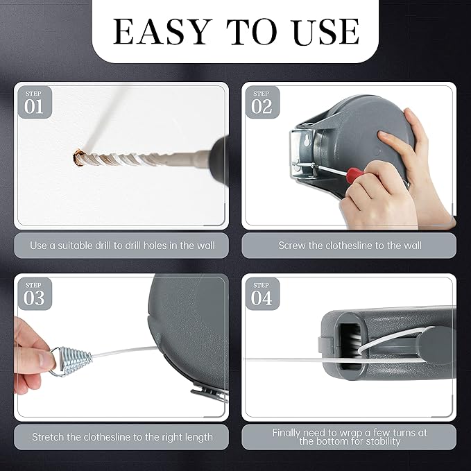 Retractable Clothesline Heavy Duty Retracting Clothes Line Outdoor and Indoor with Durable ABS Shell and 38 Feet Extruded PVC Line,with Lock to Prevent Sagging