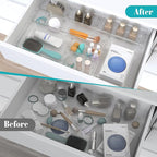 7 PCS Clear Plastic Drawer Organizers Set, 4 Size Desk Drawer Organizer Trays for Makeup, Jewelry, Kitchen Utensils, Gadgets and Office Accessories