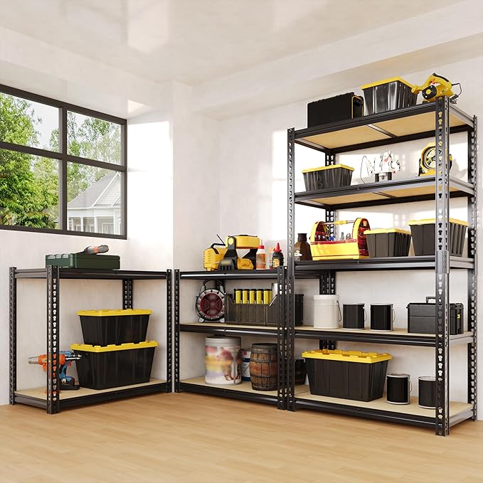 Heavy Duty Garage Storage Shelves, 3000 Lbs Capacity, 5-Tier Adjustable Storage Shelving Unit, 48" L x 24" W x 72" H Metal Shelving Racks for Kitchen Pantry Basement Bathroom Laundry