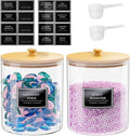 2 Pack Glass Laundry Pods Container, Clear Laundry Room Organization Containers with Lids & Labels, Powder Laundry Detergent Container for Scent Booster, Powder
