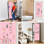 NiHome Multi-Functional 35 Pockets Door Hanging Organizer for Stanley Tumbler in Kitchen, Pantry, Bathroom, Large Capacity Elastic Mesh Secure Storage Water Bottle Cup Holder, Foldable for Home (Pink)