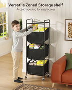 3 Section Laundry Sorter with Removable Bags, 120L Rolling Vertical Laundry Hamper, Stackable Laundry Baskets organizer for Bathroom, Apartment, Dorm (Black, With Wheel)