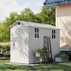 Patiowell 4x8 FT Resin Outdoor Storage Shed with Floor & 2 Windows, Large Plastic Garden Shed with Lockable Door for Backyard, Patio, and Lawn, Gray (Fit-it Shed)