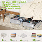 Under Bed Storage with Wheels, 2-Pack Under the Bed Storage Containers with Clear Lids & Label, Underbed Storage Bins, XXL 60L Rolling Metal Drawer for Clothes, Shoes, Toys, Books - Gray