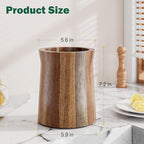 Utensil Holder, Acacia Wood Utensil Holder for Kitchen Counter, 360° Rotating Cooking Utensil Crocks for Countertop, 7.2" Large Utensil Organizer for Spatula Storage