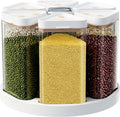 Rotating Grain Dispenser with Manual Vacuum Pump - 6-Grid Vacuum-Storage Canister Set, Food Storage Bins for Cereal, Rice, Beans & Bulk Dry Food Pantry Organization