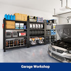 FLEXIMOUNTS Garage Shelving Heavy Duty, 49.6" W 4-Tier 10000LBS Industrial Shelving Unit with 4 Hooks, Adjustable Storage Shelves for Garage, Basement, Warehouse, 71" H x 49.6" W x 23.6" D