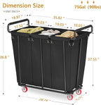Large laundry hamper with Wheels, 360L 3 Bag Big Rolling Laundry Hamper Sorter Cart, Extra Large Laundry Clothes Hamper, Heavy Duty Laundry Basket Organizer for Laundry Room,Bathroom,Black