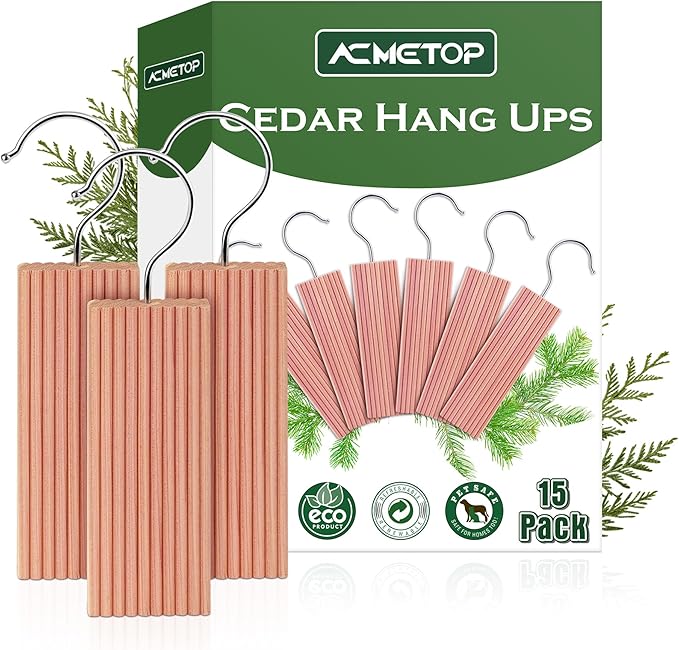 ACMETOP 15 Pack Cedar Hang Ups, 100% Natural Cedar Blocks for Clothes Storage, Aromatic Cedar Balls Hangers, Storage Accessories Closets & Drawers