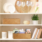 Hipiwe Seagrass Storage Basket with 3 Section, Hand-Woven Wicker Bathroom Storage Bin Tissue Toilet Paper Organizer Basket for Shelves, Kitchen, Bathroom (Caramel)