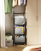 3 Section Laundry Sorter with Removable Bags, 120L Rolling Vertical Laundry Hamper, Stackable Laundry Baskets organizer for Bathroom, Apartment, Dorm (Gray, With Wheel)