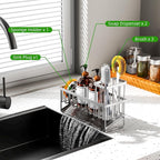 Cisily Extra Large Silver Kitchen Sink Caddy Organzier with High Brush Holder, Sponge Holder for Sink, 304 Rustproof Stainless, Kitchen Countertop Soap Dispenser Organizer For Decor and Accessories