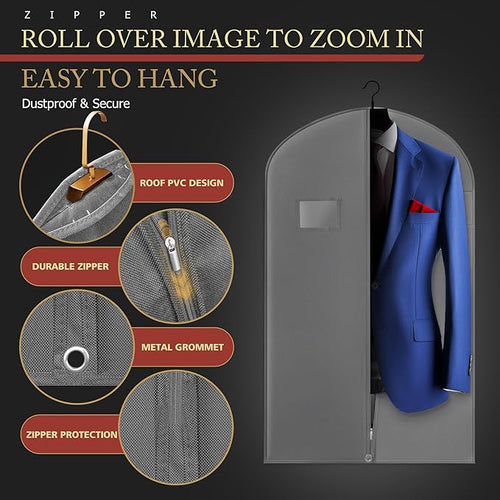 10 Pack 40-inch Suit Bag Garment Bag for Travel and Storage, Garment Bags for Hanging Clothes with Zipper and Visible Transparent Window, Gray