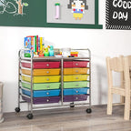 GOFLAME 12-Drawer Rolling Storage Cart, Multifunctional Art Craft Organizer Cart, Mobile Utility Storage Cart with Removable Drawers & Lockable Wheels, Craft Cart for Home Office School, Rainbow