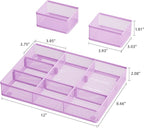 Marbrasse 3 Packs Desk Drawer Organizers, Metal Mesh Dividers with 9 Adjustable Compartments, Pen Organizer for Drawer Tray Box Accessories for Desktop,Kitchen, Makeup(Purple)