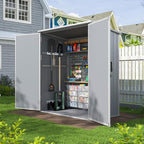 Aoxun 5x3 FT Outdoor Storage Shed, Plastic Garden Resin Shed with Floor for Patio, Lawn, Outdoor Storage Cabinet with Lockable Door for Bike, Garbage Can, Tools, Grey