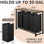 Simple Houseware 3-Section Laundry Sorter with Tabletop Shelf, 3 Pull-Out 10-Gallon Hampers, Metal Frame Laundry Organizer for Bedroom, Bathroom, Rustic Brown